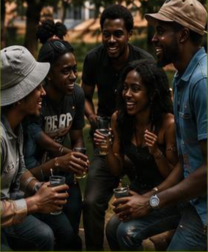 A group of friends gathering and sharing a community experience