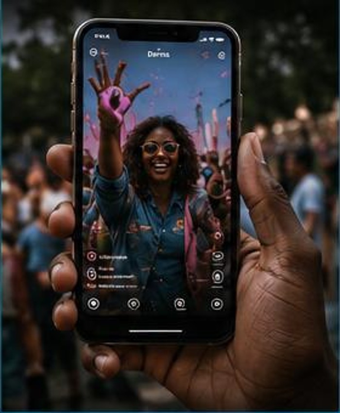 A festival moment being captured on a smartphone